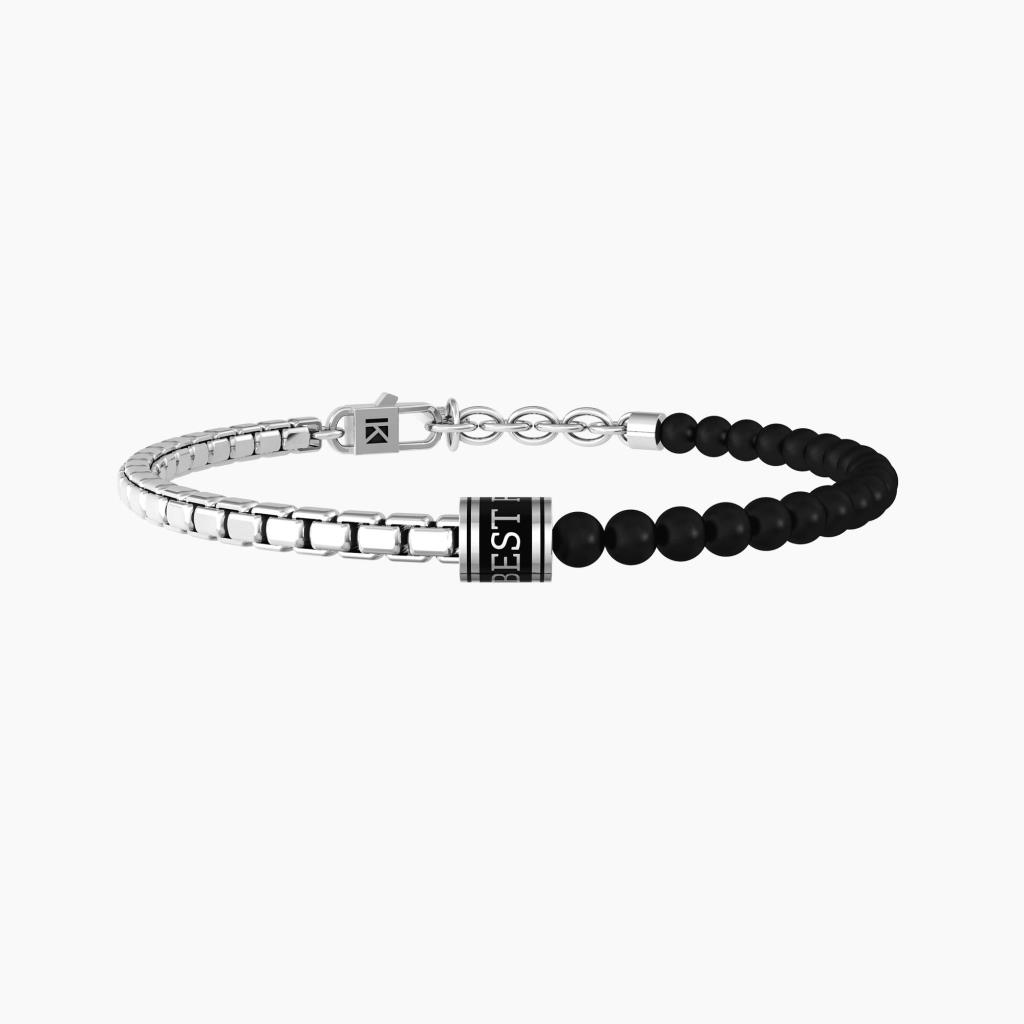 Bracciale amicizia uomo con catena e agata nera - KIDULT