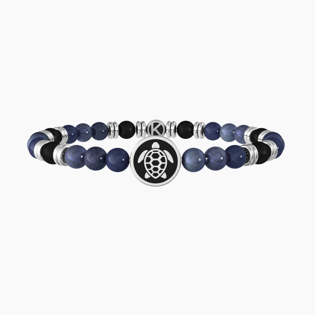 Bracciale uomo con dumortierite blu, agata nera e tartaruga - KIDULT