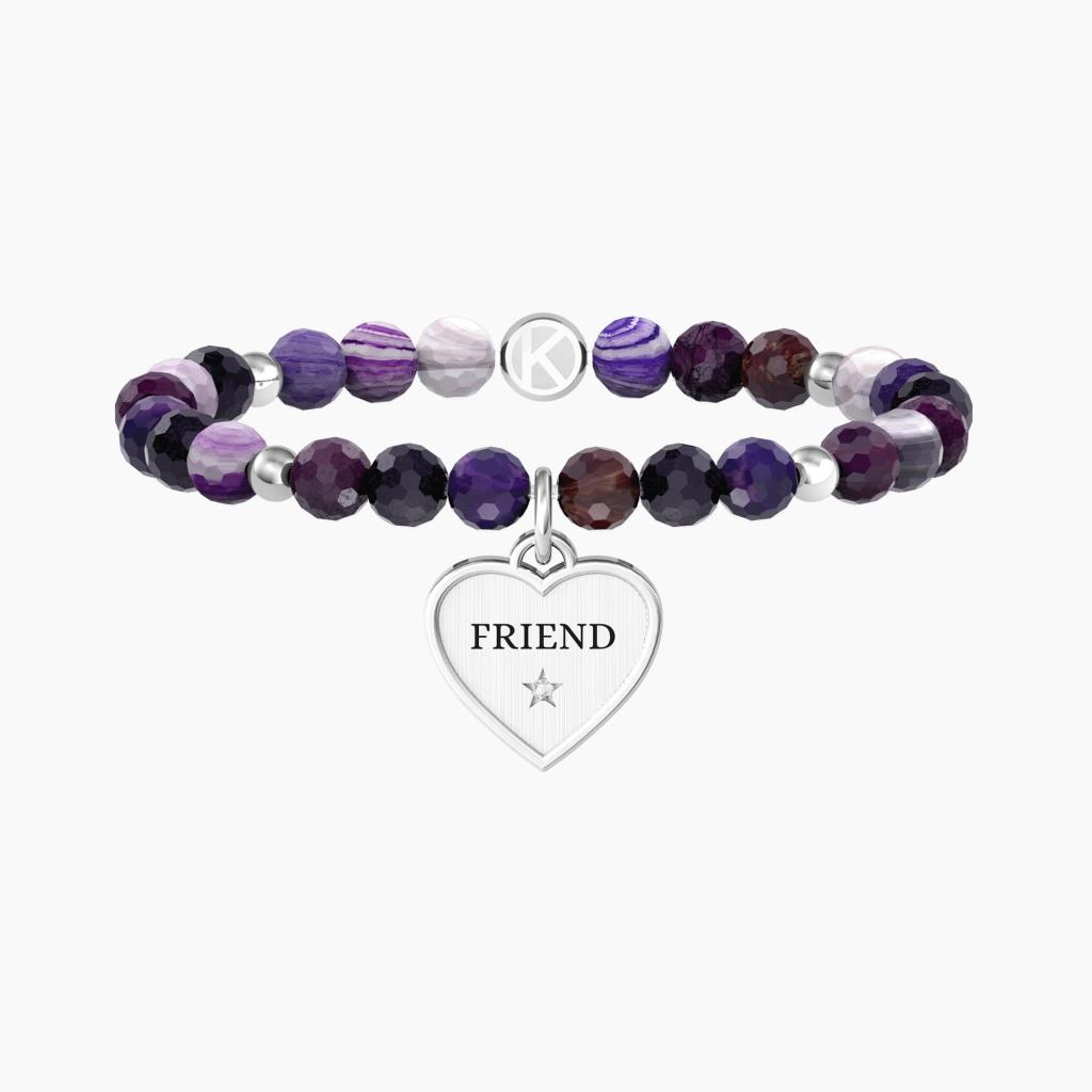 Kidult Bracciale amica con agata viola e ciondolo cuore - KIDULT