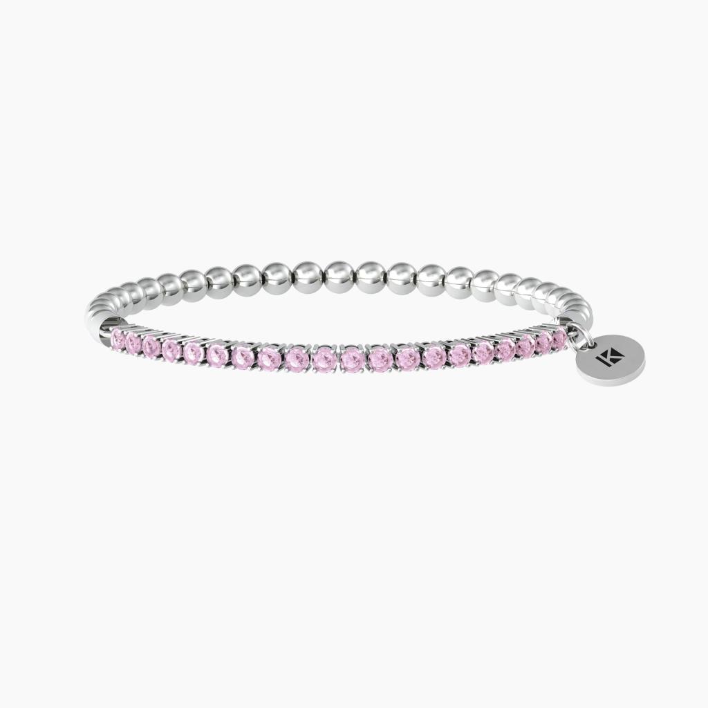 Kidult Bracciale elastico con sfere lucide e zirconi rosa - KIDULT