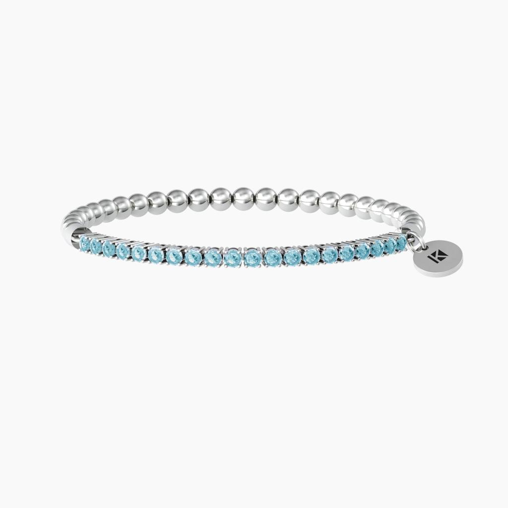 Kidult Bracciale elastico con sfere lucide e zirconi azzurri - KIDULT